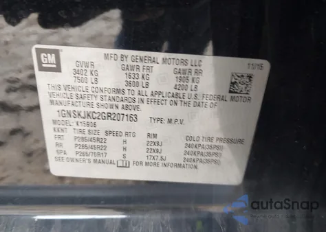 2016 Chevrolet Suburban Ltz z USA, uszkodzony, nr VIN 1GNSKJKC2GR207163